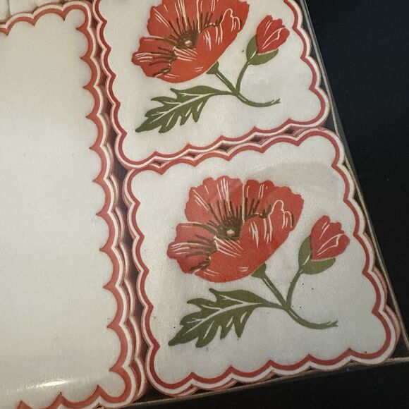 Vintage John Dickinson Poppy New Cocktail Party Set Napkins Coasters Placemats - Picture 5 of 7